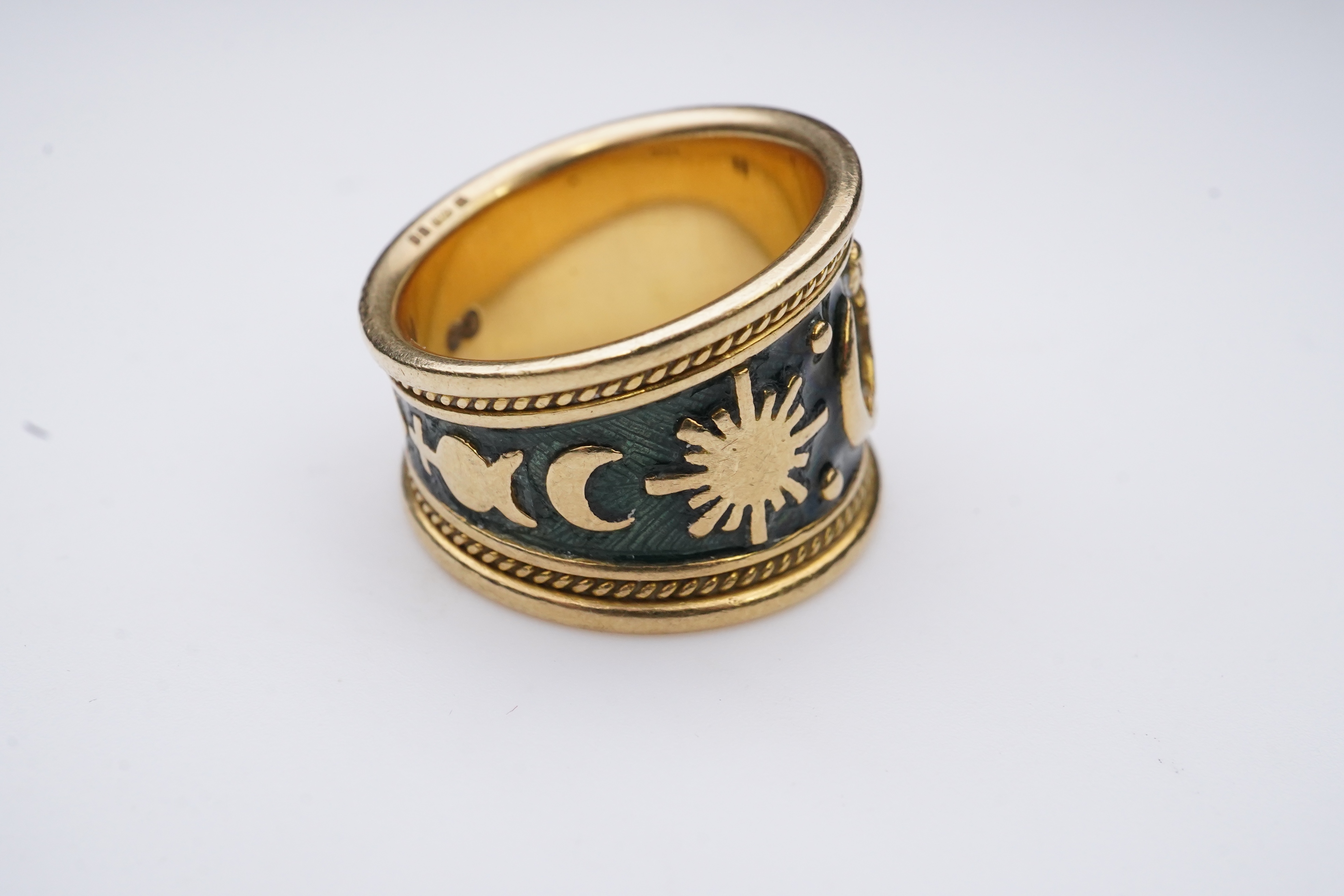 Elizabeth Gage, an enamel zodiac 'Virgo' ring, circa 1990